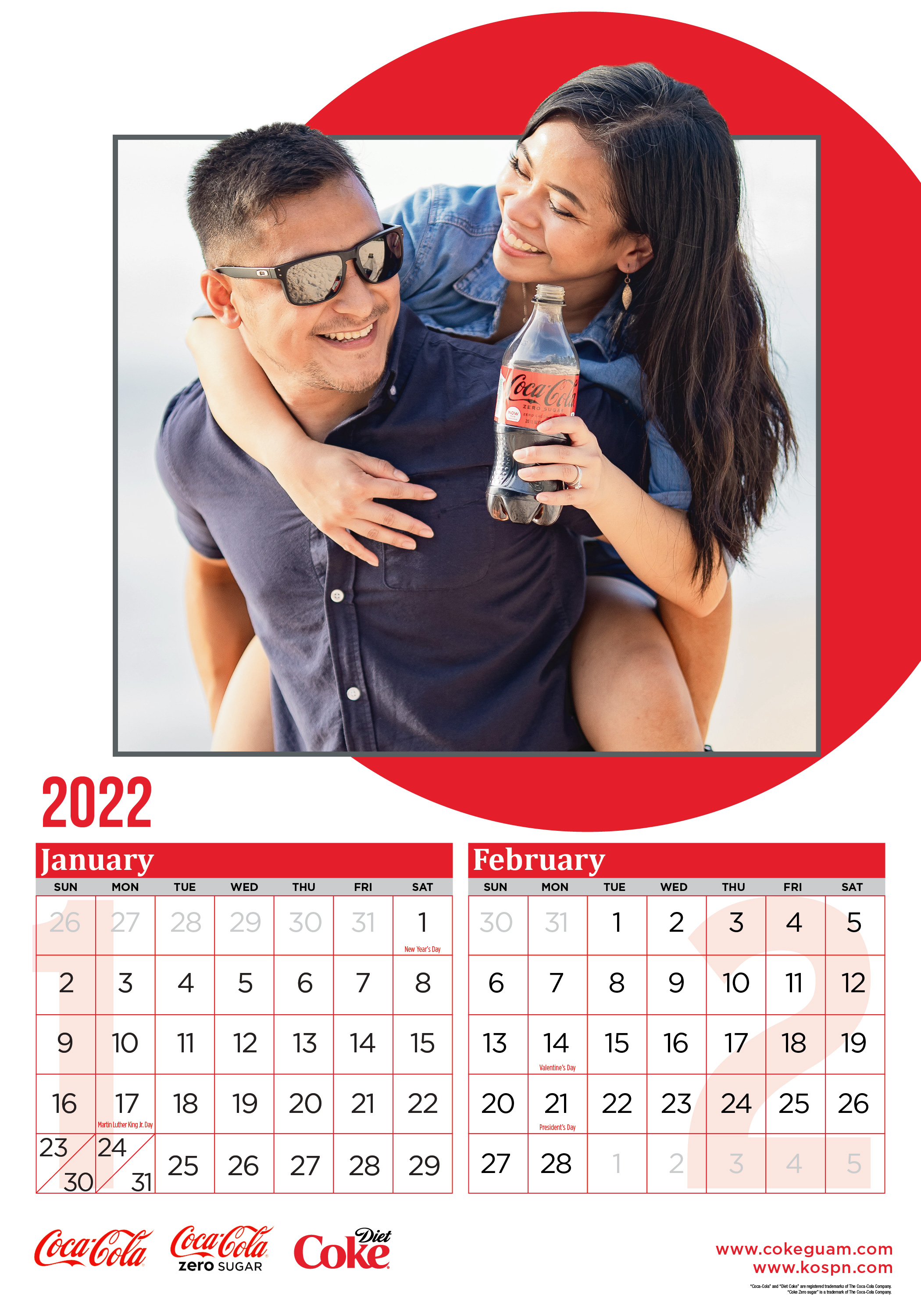 2022 Coca-Cola Calendar January-February